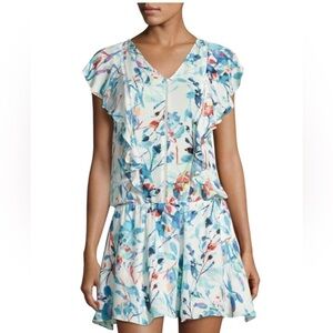 Parker Lana Drop-Waist Dress White Pattern Mini Size XS